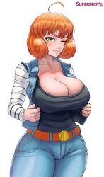 1girls ahoge big_breasts breasts cleavage clothed clothing cosplay crossover female female_only freckles green_eyes hips huge_breasts humanoid jeans large_breasts looking_at_viewer one_eye_closed orange_hair penny_polendina rwby smile solo solo_female superbusty thick thick_thighs thighs wide_hips wink rating:Explicit score:231 user:Dioxide