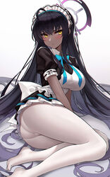 1girls blue_archive blush breasts cleaning_&_clearing_(blue_archive) dark-skinned_female dark_hair eternity_(shadeh) female female_only hairband karin_(blue_archive) large_breasts long_hair maid_uniform millennium_science_school_logo_(blue_archive) millennium_science_school_student panties_under_pantyhose pantyhose very_long_hair white_background white_pantyhose yellow_eyes rating:Questionable score:132 user:AutumnAlex