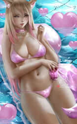 1girls 2021 ahri belly_button bikini blonde_hair blush blushing_at_viewer breasts choker detailed_background drink drink_in_hand facial_markings female female_focus female_only floating_heart fluffy_ears fox_ears fox_girl fox_tail glass heart heart_choker highlights hips holding_object k/da_ahri k/da_series kitsune large_breasts league_of_legends light_blush lips long_hair looking_at_viewer nail_polish painted_nails pendant pendant_choker pink_bikini pink_highlights pink_nails pink_tail pool riot_games slim_waist smile smiling swimming swimsuit tail thick_lips thick_thighs thigh_gap thighs water weisart wet wet_body wide_hips yellow_eyes rating:Questionable score:192 user:Cero_Oscuras