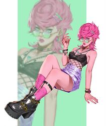 1girls choker clothed green-tinted_eyewear green_eyes jewelry jojo's_bizarre_adventure looking_over_eyewear looking_over_glasses looking_over_sunglasses pink-tinted_eyewear pink_hair smoking solo solo_focus sunglasses tinted_eyewear trish_una veela_(artist) vento_aureo rating:Questionable score:103 user:deleted7993