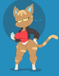 ... animal_crossing big_breasts bottomless featureless_crotch feline female fur hand_on_hip impossible_clothes impossible_fit impossible_shirt katt_(animal_crossing) nintendo phone purple_yoshi_draws shortstack thick_thighs video_games wide_hips rating:Questionable score:33 user:FlaccidPancake