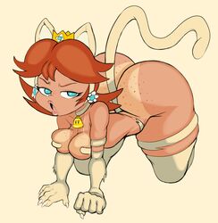 1girls all_fours animal_ears ass ass_freckles big_ass bimbo blue_eyes breasts brown_hair bubble_butt cat_ears cat_tail catgirl darkstalkers fangs felicia_(cosplay) female female_only freckles freckles_on_ass mario_(series) medium_breasts nintendo open_mouth princess_daisy purple_yoshi_draws shortstack simple_background skindentation solo solo_female solo_focus tail teeth thick_ass thick_thighs thighs tongue white_fur wide_hips rating:Questionable score:255 user:RISE-16