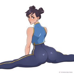 1girls ass ass_focus big_ass big_earrings blue_clothing blue_eyes brown_hair buns capcom chun-li clothed clothed_female double_bun earrings female female_only hair_buns hairbun inviting legs_apart legs_spread looking_at_viewer looking_back plain_background short_hair sleeveless solo solo_female splits spread_legs street_fighter tight_clothing tight_fit tight_pants toksie white_background rating:Questionable score:265 user:Zomdra