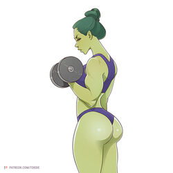 1girls ass big_ass dat_ass female female_only frown green_hair green_skin gym_clothes hulk_(series) looking_at_viewer marvel marvel_comics muscular_arms muscular_female plain_background she-hulk shiny_ass solo tied_hair toksie weightlifting weights white_background rating:Questionable score:178 user:Zomdra