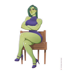 1girls big_arms big_breasts chair clothed crossed_arms crossed_legs dress female female_only frown green_hair green_skin high_heels hulk_(series) image legs looking_at_viewer marvel marvel_comics muscular muscular_female plain_background she-hulk short_dress simple_background sitting sleeveless_dress solid_color_background solo stern_expression stiletto_heels thick_thighs toksie white_background rating:Safe score:280 user:manynote