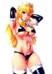 1girls abs armpits arms_behind_head big_breasts bikini black_bikini black_gloves blonde_hair breasts busty detached_collar elbow_gloves eyeliner eyeshadow female female_only gloves grapesliime grin large_breasts lingerie lipstick long_hair maid maid_bikini maid_headdress makeup muscles navel one_eye_closed panties phloxberry pose rooster_teeth rwby smile stockings thick_thighs voluptuous wink winking yang_xiao_long rating:Questionable score:133 user:Flooded_Parking_Lot