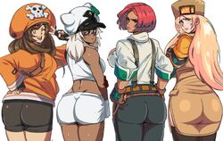 4girls ass back back_view blush bob_cut clothed fully_clothed giovanna_(guilty_gear) guilty_gear guilty_gear_strive may_(guilty_gear) millia_rage ramlethal_valentine red_hair short_hair tight_clothing tinafate1 rating:Explicit score:289 user:Monka-S