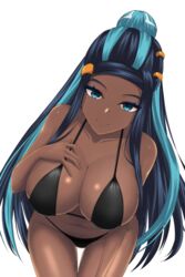 1girls alternate_breast_size big_breasts bikini blue_eyes blue_hair breasts dark-skinned_female dark_skin eye_contact female human large_breasts looking_at_viewer nessa_(pokemon) nintendo pokemon pokemon_ss smile solo thighs two_tone_hair vik_(xypt7474) white_background rating:Questionable score:235 user:Bikuta69