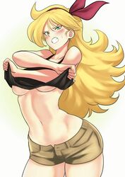 1girls anagumasan bad_launch blonde_hair clenched_teeth dragon_ball female female_only green_eyes launch long_hair lunch_(dragon_ball) navel shirt_lift solo underboob rating:Questionable score:140 user:Freezer88