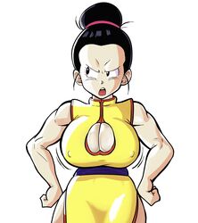 1girls black_hair breasts bun chichi cleavage dragon_ball female female_only huge_breasts milf nipple_bulge pseudocel shounen_jump solo solo_female rating:Questionable score:131 user:Hyranyon