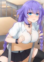 1girls big_breasts blue_eyes breasts classroom clothed clothed_female cpu_(neptunia) female female_only fully_clothed goddess hair_ornament looking_at_viewer miniskirt neptune_(neptunia) neptunia_(series) power_symbol-shaped_pupils purple_hair purple_heart_(neptunia) skirt small_breast smile spread_legs thighhighs video_games rating:Questionable score:44 user:bot