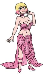 1girls bare_arms bare_shoulders big_breasts blonde_hair blue_eyes blush choker cleavage dress english_text facing_viewer female female_focus female_only full_body gwen_poole gwenpool gwenpool_(series) hand_up hellfire_gala high_heels looking_at_viewer marvel marvel_comics medium_breasts midriff navel no_bra pink_choker pink_footwear pink_hair pink_heels pink_highlights pink_shoes pumps short_hair side_slit simple_background solo speech_bubble standing superheroine terrible_the_drawfag text text_bubble two-tone_hair two_tone_hair white_background word_bubble rating:Safe score:28 user:Rexic