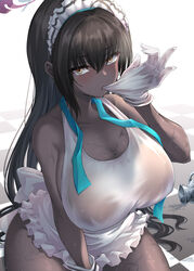 1girls 2021 apron big_breasts blue_archive blush breasts cleaning_&_clearing_(blue_archive) cleavage clothed clothed_female dark-skinned_female dark_skin eyebrows eyebrows_visible_through_hair eyelashes female female_focus female_only gloves karin_(blue_archive) looking_at_viewer maid maid_apron maid_headdress maid_uniform millennium_science_school_student nipples nipples_visible_through_clothing no_bra oonaka_ito see-through see-through_clothing solo solo_female solo_focus sweat sweatdrop wet white_apron white_gloves yellow_eyes rating:Questionable score:115 user:St1rolvamp3ler