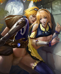 against_wall blonde_hair blue_eyes breast_grab breasts censored couple ezreal league_of_legends luxanna_crownguard panties panties_around_leg sex tagme windwalker rating:Explicit score:42 user:MusaTheGreat