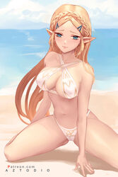 1girls alternate_version_available azto_dio beach big_breasts bikini bikini_bottom bikini_top blonde_hair blue_eyes blush braid breasts breath_of_the_wild cleavage cleavage_cutout digital_media_(artwork) female female_focus female_only hair_ornament halterneck hourglass_figure interspecies light-skinned_female light_skin long_hair looking_at_viewer medium_breasts navel nintendo on_knees outdoors patreon pointy_ears pose posing princess_zelda royal_slut sand signature simple_background solo solo_female solo_focus spread_legs the_legend_of_zelda thick_thighs thighs water white_bikini zelda_(breath_of_the_wild) rating:Questionable score:99 user:Blissfully_Horny