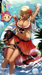 2girls alternate_costume aqua_eyes bangs bikini blonde_hair blurry blurry_foreground breasts bubble bubble_blowing cleavage cluseller commentary_request commission dark-skinned_female dark_skin day depth_of_field eyebrows_visible_through_hair eyewear_removed facial_mark fae_(fire_emblem) female female_only fire_emblem fire_emblem:_the_binding_blade flower food frilled_bikini frills groin hair_between_breasts hair_between_eyes hair_flower hair_ornament hibiscus highres holding holding_eyewear huge_breasts igrene_(fire_emblem) large_breasts long_hair looking_at_viewer mole mole_under_eye multiple_girls navel outdoors partially_submerged pink_hair pointy_ears red_bikini see-through shiny shiny_skin skeb_commission smile soaking_feet solo_focus sunglasses sunglasses_removed swimsuit thigh_strap thighs very_long_hair water rating:Questionable score:83 user:kris923