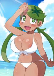 1girls alternate_breast_size beach big_breasts bikini blush breasts chibi dark-skinned_female green_eyes green_hair grey_hair huge_breasts large_breasts makino_nono mallow_(pokemon) nintendo nipple_slip nipples pokemon pokemon_sm solo standing swimsuit thick_thighs trial_captain twintails white_bikini white_swimsuit wide_hips rating:Questionable score:110 user:Bikuta69