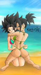 2girls absurd_res artist_signature ass beach bikini caulifla dragon_ball dragon_ball_super female_only implied_yuri kale r0ckystar shounen_jump yuri rating:Questionable score:53 user:Freezer88