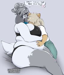 1girls anthro bbw big_breasts breasts female furry large_breasts overweight overweight_female pregnant princesssamoyed speech_bubble text thick_thighs rating:Explicit score:48 user:justausername