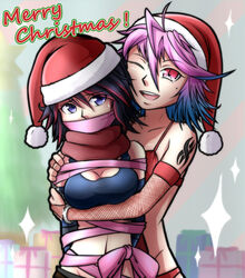 2girls big_breasts black_hair blue_hair bondage bound breasts cleavage ella_(magnolia-baillon) female female_only femdom femsub gag gagged gift_wrapped grabbing_from_behind handcuffs implied_yuri leuedai_(magnolia-baillon) magnolia-baillon multicolored_hair omniv original original_character pink_hair red_hair restrained ribbon ribbon_bondage ribbon_gag santa_hat shoulder_tattoo tattoo tied_up two-tone_hair yuri rating:Questionable score:15 user:red3301