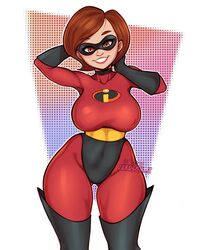 2020 armwear ass_visible_through_thighs big_breasts bodysuit brown_hair clothing curvaceous curvy disney elastigirl eyewear female footwear gloves handwear helen_parr jakuson_z legwear long_boots long_gloves mask mature_female milf nipple_bulge pixar smile solo superheroine tagme the_incredibles thick_thighs thunder_thighs tight_bodysuit wide_hips rating:Safe score:386 user:51mon