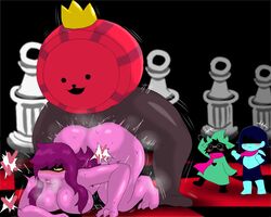 1girls 3boys alternate_ass_size alternate_breast_size anthro armor ass bandana barefoot big_ass black_fur blue_hair blue_skin blush breasts crown deltarune enigi09 glasses hair half-closed_eyes heart huge_ass huge_breasts humanoid king_round kris_(deltarune) large_ass large_breasts legs long_hair looking_pleasured male_domination mouth_open purple_hair purple_skin ralsei scarf sex size_difference straight susie_(deltarune) uncensored wave waving_hand yellow_eyes rating:Explicit score:188 user:Ralsei_Sexy_Fluffy_Boy