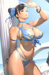 1girls bikini breasts capcom chun-li cleavage female female_only huge_breasts kotoyoshi_yumisuke solo solo_female street_fighter rating:Explicit score:204 user:Dragonballgt9999