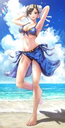 1girls beach bikini breasts brown_eyes brown_hair chun-li day earrings feet female female_only medium_breasts nail_polish open_mouth outside shiny_skin short_hair sky solo street_fighter wajuniorbox wet rating:Questionable score:59 user:Thirsy_Lucario