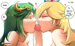 1boy 2girls 3some blonde_hair blowjob blush closed_eyes collaborative_fellatio comic crossover crown earrings english_text fellatio female glans green_hair heart kid_icarus kissing_penis light-skinned_female light-skinned_male light_skin long_hair male manga mario_(series) multiple_girls myst nintendo oral palutena penis pov princess_rosalina simple_background speech_bubble spoken_heart super_mario_galaxy super_smash_bros. super_smash_bros._ultimate teamwork text threesome white_background yhw rating:Explicit score:228 user:YHW