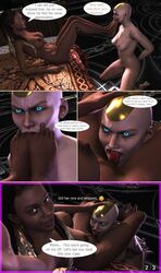 2girls 3d angry bald blue_eyes bound_wrists comic cunnilingus dark-skinned_female dark_skin defeated english english_text female female_only femdom foot_fetish hand_on_head humiliation interracial jacqui_briggs kronika light-skinned_female mortal_kombat mortal_kombat_11 on_bed owned selfie slave smokescreen117 source_filmmaker text text_bubble toe_sucking tongue tongue_out yuri rating:Explicit score:80 user:DrCrane