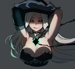 2021 arms_above_head arms_behind_head arms_up black_sclera green_eyes heart-shaped_pupils huge_breasts large_breasts league_of_legends licking_lips miss_fortune possessed possession ratatatat74 riot_games ruination ruined_king_symbol ruined_miss_fortune seductive_eyes seductive_gaze seductive_mouth the_ruined_king_saga tongue tongue_out white_hair rating:Explicit score:289 user:AnonySun