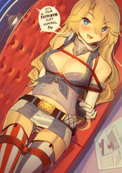 1girls arms_behind_back big_breasts blonde_hair blue_eyes bondage breasts consensual_bondage dialogue dialogue_bubble female female_only femsub helpless imminent_sex iowa_(kantai_collection) kaddo kantai_collection looking_at_viewer on_back panties seductive solo solo_female speech_bubble suggestive text willing_sub rating:Questionable score:84 user:red3301