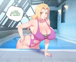 1girls big_breasts blonde_hair bokuman breasts busty cleavage clothed_female female female_focus female_only huge_breasts mature_female naruto naruto_(series) naruto_shippuden one-piece_swimsuit pool poolside shounen_jump solo solo_female that_pool tsunade rating:Questionable score:183 user:Joker_7800