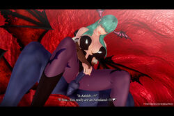 1male 3d chobixpho clothing darkstalkers green_hair large_breasts morrigan_aensland succubus tagme rating:Explicit score:10 user:kiseijuuisuzune