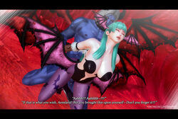 1male 3d chobixpho clothed_sex clothing darkstalkers green_hair large_breasts morrigan_aensland succubus tagme rating:Explicit score:14 user:kiseijuuisuzune