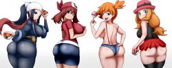 4girls akari_(pokemon) ass belt big_ass big_breasts black_bottomwear black_topwear blue_bottomwear blue_eyes blue_hair breasts brown_hair compression_shorts cucarachaaa denim_shorts ecstasy eye_contact female female_only female_protagonist green_eyes hat headwear human jpeg kasumi_(pokemon) large_breasts long_hair looking_at_viewer may_(pokemon) minishorts misty_(pokemon) multiple_girls nintendo orange_hair pokemon pokemon_legends:_arceus pokemon_rgby pokemon_rse pokemon_xy red_bottomwear red_headwear red_topwear serena_(pokemon) shiny_skin short_hair shorts smile standing thick_thighs tight_clothing topless topless_female white_background rating:Questionable score:222 user:Bikuta69