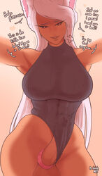 1futa animal_ears balls big_breasts blush bulge bunny_ears bunny_girl clothed clothing cock_ring dark-skinned_futanari dark_skin dialogue erection erection_under_clothes futa_only futanari handsfree_ejaculation humanoid humanoid_penis kemonomimi large_breasts leotard looking_at_partner looking_at_viewer looking_down miruko my_hero_academia parkdale partially_clothed penis penis_under_clothes precum precum_through_clothing rabbit_humanoid rumi_usagiyama solo standing talking_to_viewer testicles rating:Explicit score:753 user:justausername