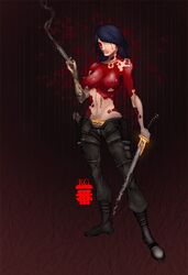 1girls artist_request blood breasts casual female female_only firearm footwear handgun human nipples pale_skin revolver rubi_malone solo sword topless weapon wet_(game) rating:Explicit score:16 user:bot