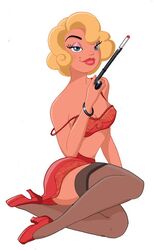 1girls beauty_mark blonde_hair bra charlotte_la_bouff cigarette cigarette_holder disney eyeshadow flapper high_heels lipstick lupa1985 makeup mole skirt smoking stockings tagme the_princess_and_the_frog thighhighs uncensored rating:Explicit score:99 user:bot