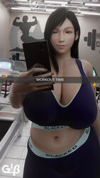 1girls 2021 3d 4k absurdres alternate_breast_size big_breasts black_hair blacked blacked_clothing blender booty_shorts breasts brown_eyes cleavage female female_only final_fantasy final_fantasy_vii french_nails generalbutch gym highres huge_breasts large_breasts long_hair phone selfie snapchat solo sports_bra text tifa_lockhart treadmill voluptuous white_skin yoga_pants rating:Safe score:451 user:justausername