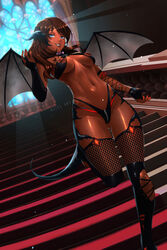 1boy artist_name au_ra bikini black_bikini black_choker black_gloves black_legwear blue_eyes blurry blurry_background breasts bridal_gauntlets brown_hair choker commission dark-skinned_female dark_skin demon_girl demon_wings english_text eyeshadow fantasy female final_fantasy final_fantasy_xiv fingernails fishnet_legwear fishnets gem gloves glowing grin half-closed_eyes heart heart_print highres horns large_breasts light_particles light_rays long_fingernails long_hair makeup navel nipples panties parted_lips partially_fingerless_gloves red_carpet red_nails red_panties shiny shiny_skin slut_collar smile solo_focus stained_glass stairs swimsuit tail thighhighs uliel underwear vampire walking window wings xaela zipper zipper_pull_tab rating:Explicit score:125 user:bot