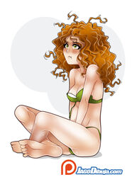 1girls barefoot blush brave cleavage curly_hair disney disney_princess green_eyes jago_dibuja large_breasts long_hair merida orange_hair pixar royalty sitting straight_hair underwear rating:Questionable score:129 user:TheKindHaremMaster