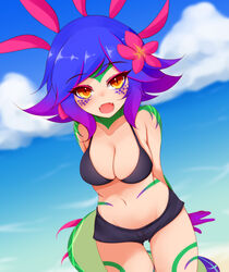 1girls ayatori big_breasts bikini blue_sky fangs female female_focus female_only league_of_legends leaning_forward looking_at_viewer neeko outside riot_games sky rating:Explicit score:143 user:pehpehguh