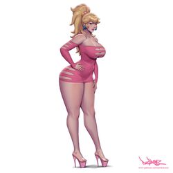 1girls alternate_breast_size bare_legs big_breasts blonde_hair breasts cleavage clothing_cutout dress earrings feet female female_only full_body hair_band hand_on_hip heels high_heels hourglass_figure large_breasts long_hair mario_(series) nintendo open_toe_shoes pink_dress pinkdrawz pinup platform_heels ponytail princess_peach revealing_clothes ring shoes short_dress side_view simple_background slutty_outfit solo solo_focus standing star thick_thighs thighs tied_hair tight_clothing toes voluptuous white_background wide_hips rating:Questionable score:521 user:justausername