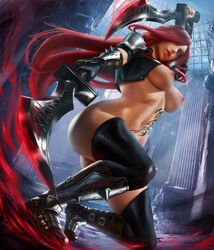 ally_loren armor assassin big_breasts female katarina_du_couteau league_of_legends legwear medium_breasts red_hair tattoo thighhighs rating:Explicit score:192 user:Aph