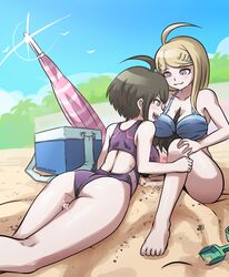 1boy 2girls ahoge akamatsu_kaede assertive background barefoot between_legs bikini blonde_hair breast_on_head breast_press competition_swimsuit danganronpa danganronpa_2:_goodbye_despair danganronpa_s:_ultimate_summer_camp danganronpa_ultra_despair_girls danganronpa_v3 faceless_male feet femdom foot_fetish girl_sandwich green_hair hair_ornament hinata_hajime long_hair malesub mosbles multiple_girls naegi_komaru pink_hair precum short_hair submissive_male swimsuit teamwork thick_thighs thigh_sex toes video_games rating:Explicit score:247 user:mosbles