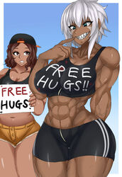 1girls abs big_breasts blush dark-skinned_female dark_skin free_hugs holding_sign muscular_female original sharp_teeth sign sportswear tagme tomboy veiny white_hair zinga_(zokusuke) zokusuke rating:Explicit score:124 user:KyoKusanagi94