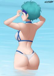 1girls afro ass bikini blue_eyes blue_hair breasts bulma_(afro) bulma_briefs dragon_ball dragon_ball_z eye_contact female female_only flytrapxx looking_at_viewer looking_back short_hair shounen_jump solo solo_female thick_thighs thighs rating:Questionable score:174 user:Bikuta69