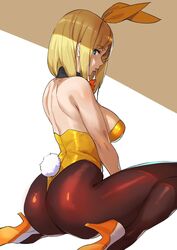 alternate_hairstyle ashiomi_masato ass blonde_hair blue_eyes breasts bunny_ears bunnysuit guilty_gear high_heels large_breasts leotard looking_at_viewer looking_back millia_rage pantyhose short_hair sideboob tagme thighs wariza rating:Questionable score:156 user:AbsoluteTerritory