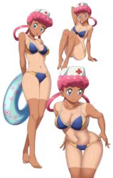 1girls bikini blue_eyes breasts dark-skinned_female eye_contact female looking_at_viewer nintendo nurse nurse_cap nurse_joy pink_hair pokemon pokemon_(anime) solo suitenan tan tan_skin tanline tanlines tanned tanned_skin thick_thighs thighs white_background rating:Questionable score:190 user:Bikuta69